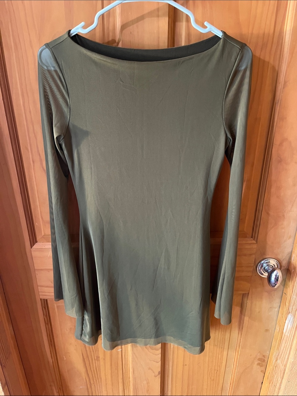 Women’s Olive Green dress with mesh flared sleeves